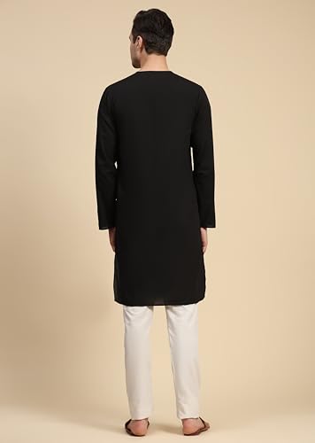 Image of SKAVIJ Men's Pure Cotton Solid Kurta Pajama Set Round Neck Casual Yoga Dress