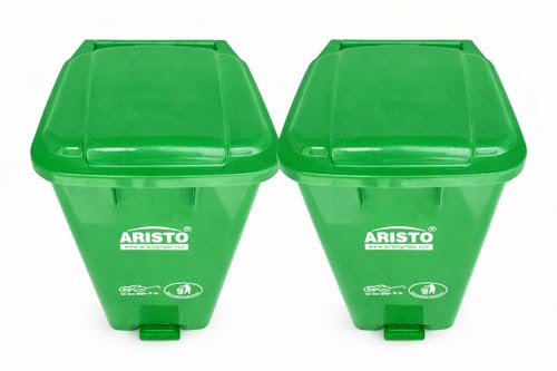 Image of ARISTO Plastic Wheel Pedal Garbage Waste Dustbin 65 LTR GREEN & GREEN (COMBO)