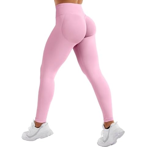 YEOREO Eileen Hidden Scrunch Butt Workout Leggings for Women Lifting Seamless Mid Low Waist 25" Gym Fitness Yoga Pants with Tummy Control Pink-M Cover