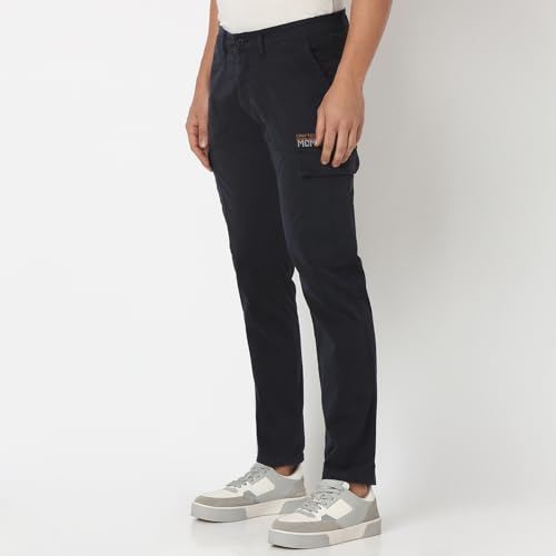 Image of Spykar Men's Regular Fit Mid Rise Pants