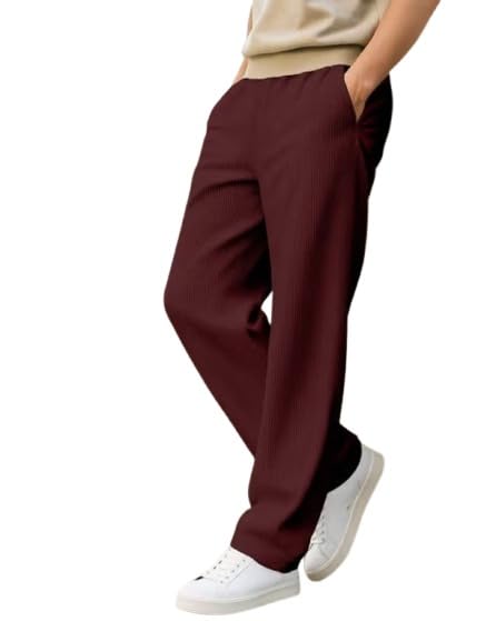 Image of BLUECORP ENTERPRISE Men's White Corduroy Casual Pants, Straight Leg, Drawstring Waist, Pockets