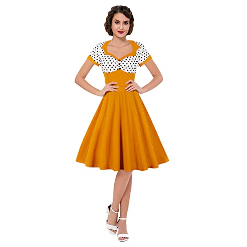 Image of KILLREAL Women's Vintage Polka Dot Print A-Line Pin Up Style Sleeveless Cocktail Party Casual Dress