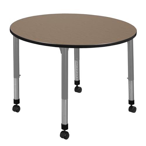 Regency Kee 48 in. Round Height Adjustable Mobile Classroom Activity Table- Noble Oak Top & Grey Base