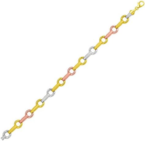 14K Tri-Color Gold Bar and Round Link Bracelet