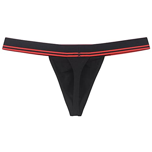 Men's Stretch Cotton Bikini Thong Underwear Wide Waistband T-Back Soft String Tangas Bulge Pouch3