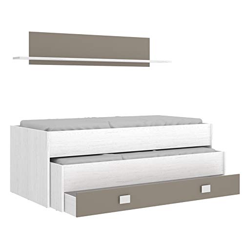 HABITMOBEL Cama Nido Juvenil Cajon + Estante Superior Acabado Artic y Color Taupe