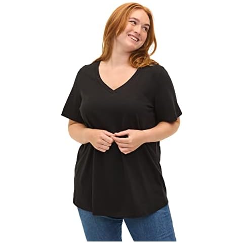 Zizzi Damen Große Größen T-Shirt Baumwolle 2er-Pack V-Ausschnitt Gr. 46-48 Black/Navy B Cover