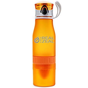 Fruit Infuser Water Bottle – Unique design – 24oz – Flip-Top BPA Free – Bonus Gifts (7 Color Options) (Orange)
