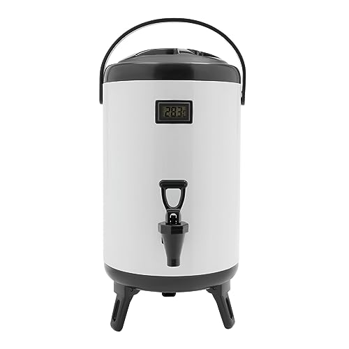 PERFERATE Insulated Beverage Dispenser Stainless Steel Hot & Cold Beverage Dispenser with Thermometer Thermal Hot and Cold Drink Server Dispenser with Spigot Handle for Tea,Juice (White, 10L/2.64Gal)