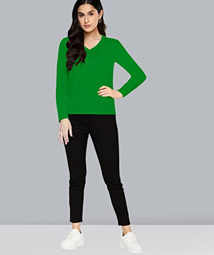 Image of Premium Plain Women V Neck Full Sleeves Cotton Tshirt. Festive,Offer,Discount,Sale,Limited Edition, Trending Tees and Tshirts.