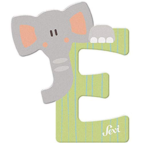 SEVI Elefante Puerta de Habitación Infantil ABC Madera, Juguete Educativo para Niños a Partir de 3 años, Letra Animales Surtidos Naranja Verde Claro, Color, ca. 10 x 7,5 cm (Trudi S.p.A. 460-83-005)