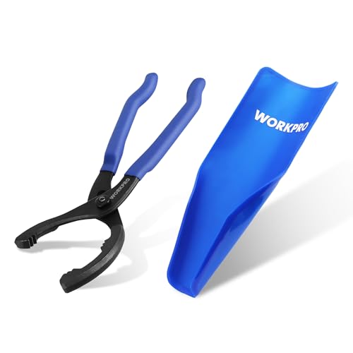 WORKPRO 12-inch Oil Filter Plier and Flexible Oil Funnel Set for Quick and Clean Automotive Oil Change Durable Silicone Funnel with Shape Retention Adjustable Anti-Slip Oil Wrench for Effortless Use