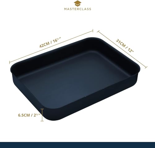 MasterClass Hard Anodised Roasting Tin, Non Stick Aluminium Roasting Tray, Teflon Coated, 37 x 26.5 cm, Black