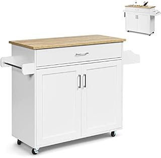 GiantexUK Kitchen Island on Wheels, Rolling Serving Cart with Drawer, Adjustable Shelf and Towel Rack, Standing Storage Cabinet Cupboard Unit for Home, Restaurant & Dining Room