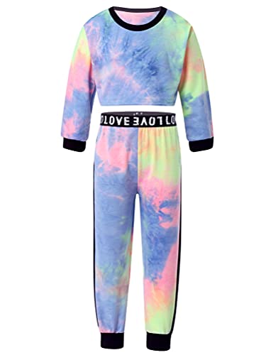 dPois Conjunto Chándal para Niña Traje 2Pcs con Efecto Teñido Sudadera sin Capucha y Pantalones Cargos Conjunto Deporte Cintura Elástica Chica Multicolor 11-12 años Cover