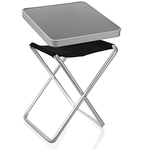 Preisvergleich Produktbild com-four® Campinghocker mit Tischplatte - Camping-Klapptisch, Klappstuhl - Leichter, Faltbarer Alu-Campingstuhl zum Angeln, Picknick, Strand oder auf Reisen (Tisch / Hocker - grau)