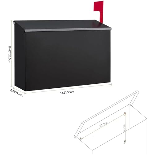 Land·Voi AMB03B Wall-Mount Mailbox With One Flag Kit And Three Sets Of 0-9 Mailbox Number Stickers, Galvanized Steel Rust-Proof Metal Post Box,Mailboxes thumb #4
