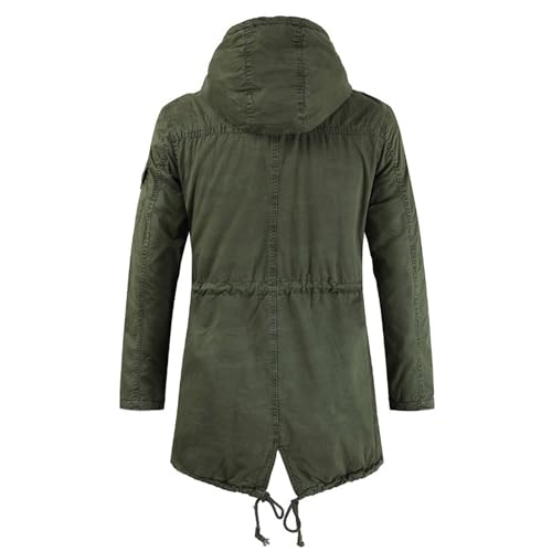 DGHM-JLMY Men Full-Zip Hood Cotton Parka Jacket Coat Long Back Split Collar Hooded Windbreaker Mid-Long Military Coat Pockets3