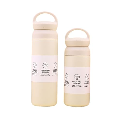 水筒 マグボトル 魔法瓶 保温 保冷 真空断熱ボトル 直飲み 350ml 500ml 大容量 ウォーターボトル ステンレス 取っ手付き 軽量 コップ シール漏れ防止 おしゃれ 携帯に便利 (350ml,ベージュ)