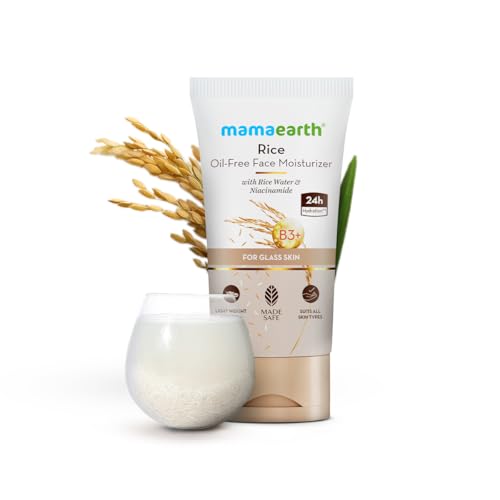 Image of Mamaearth Rice Oil-Free Face Moisturizer With Rice Water & Niacinamide for Glass Skin - 150 g | 24-Hour Hydration | Brightens Skin Tone | Improves Skin Texture | Made Safe Approved