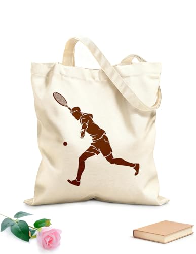 XIARON Bolsas de tela con impresión de alta definición Tenis, atleta, juego de raqueta y pelota, deporte Tela de 340g/m² de grosor Combina con la ropa M Café