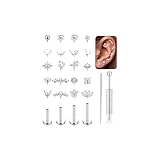 YADOCA 18G Piercing Tragus Mujer Acero Quirurgico Hipoalergénico Zircone Cubica Roscado Interno Pendientes Cartilago Oreja Piercing Nariz Tragus Helix Labret Conch Labio Plata 6/7/8/10mm