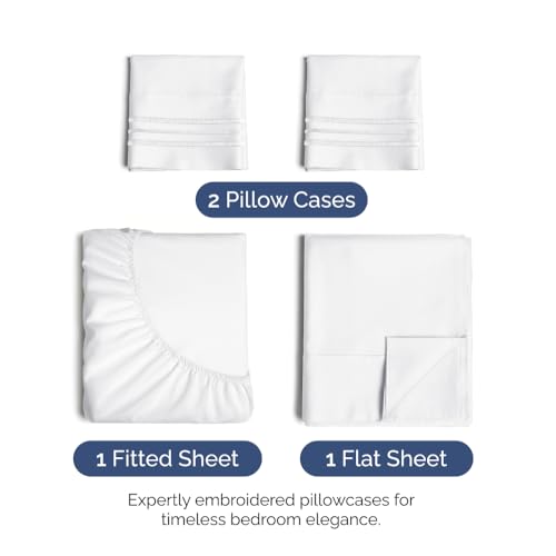 Image of Full Size 4 Piece Sheet Set - Ultra Soft & Cooling Sheets - Bright White | Fits 8 Inch to 16 inch Mattress, Wrinkle Free & Fade Resistant with Deep Pockets, Breathable, Comfy Hotel Luxury Bedding