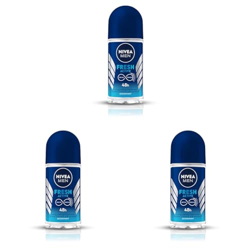 NIVEA MEN Fresh Active 50ml Deo Roll On | With Fresh Ocean Extracts| 72 H Freshness| 0% Alcohol | Dermatologically Approved & Paraben Free Formula (Pack of 3)