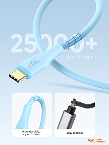Cablecreation Usb C Charger Cable 6Ft/60W, Soft Silicone Usb C To Usb C Cable, Usb Type C To Type C Cable Fast Charging For Galaxy S22/S21, Ipad Mini 6/Air 4, Macbook Pro/Air, Pixel, Etc, Blue #TOP2