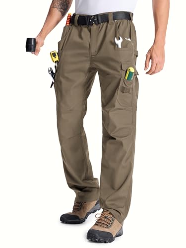 Zalify Mens Work Construction Pants Tactical Cargo Combat Ripstop Stretch Breathable Carpenter Brunt Pants Khaki 36-30