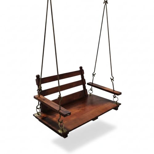 Image of APRODZ Swing for Home Solid Sheesham Wooden Jhula for Adult for Home | Traditional Wooden Swing for Balcony | Hanging Swings with Brass Coated Chain | Patio Double Seater Indoor /Outdoor, Honey