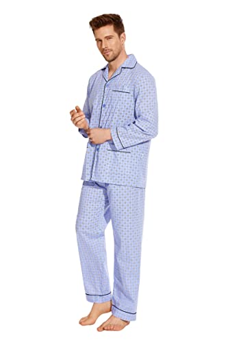 GLOBAL Mens Pajamas Set, 100% Cotton Woven Drawstring Sleepwear Set with Top and Pants/Bottoms