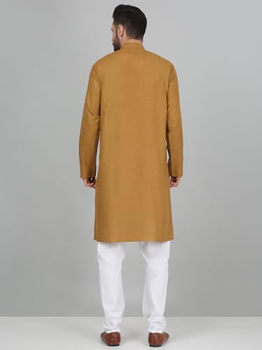 Image of KRAFT INDIA Men's Cotton Solid Kurta With Drawstring Pyjama Set