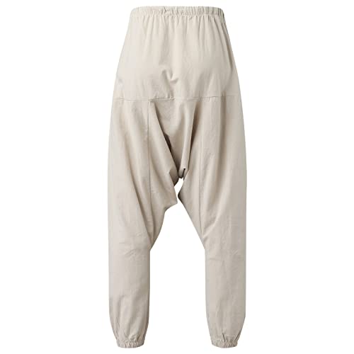 Generic Hippie Pants Men Cotton Drop Crotch Trousers Pockets Yoga Baggy Hippie Pants Summer Casual Drawstring Pants4