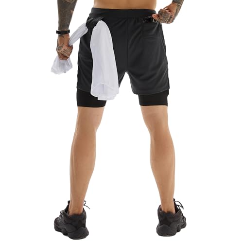 Image of OEBLD Mens Athletic Shorts 2-in-1 Gym Workout Running 7'' Shorts with Towel Loop