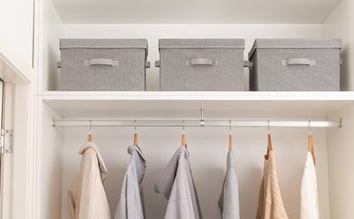 Image of StorageWorks Fabric Storage Bins with Lid, Decorative Storage Boxes for Shelves, Stackable Closet Organizer Basket with Handles, Large, Gray, 2-Pack