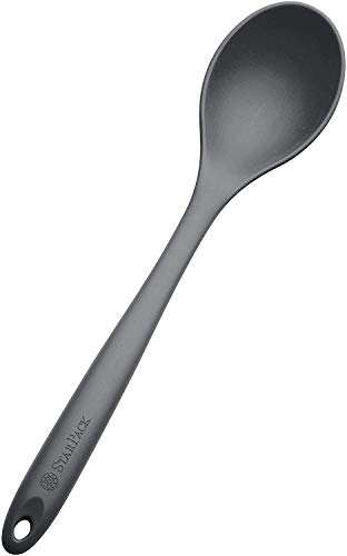 StarPack Basics XL Silicone Serving Spoon 135 High Heat Resistant to 480 °F Hygienic One Piece Design Large Serving Spoon Gray Black