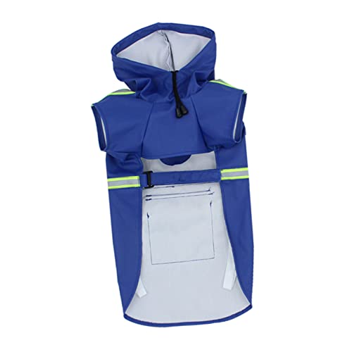 Garneck Reflective Strip Doggy Rain Coat Pet Dog Rainwear Waterproof Hood for Medium Dogs Dark Blue Large