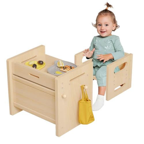 Old Canal Montessori Weaning Table and Chair Set, Adjustable Kids Table and Chair Set, Easy to Wipe Children Activity Table for for Eating, Reading & Playing, Montessori Kids Furniture for Home