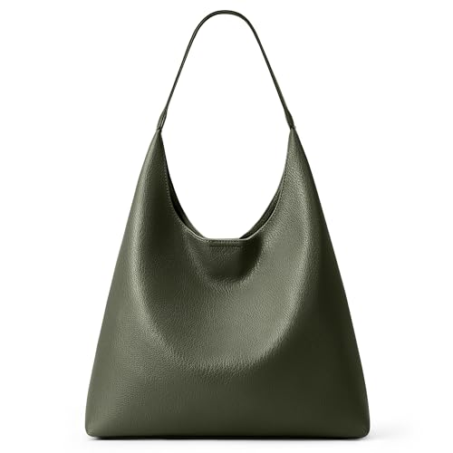 KALIDI Slouchy Hobo Bag Vegan Leather Suede Tote Bag Weekender Shoulder for Women Casual Travel Purse, Olive