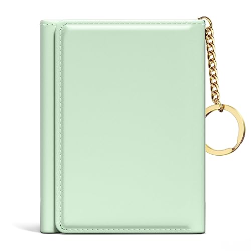 Image of Rouidr Womens Wallet, Small Slim RFID Card Wallets for Women, Cute Front Pocket Trifold Leather Card Organizer with 7 Slots & ID Window, Green