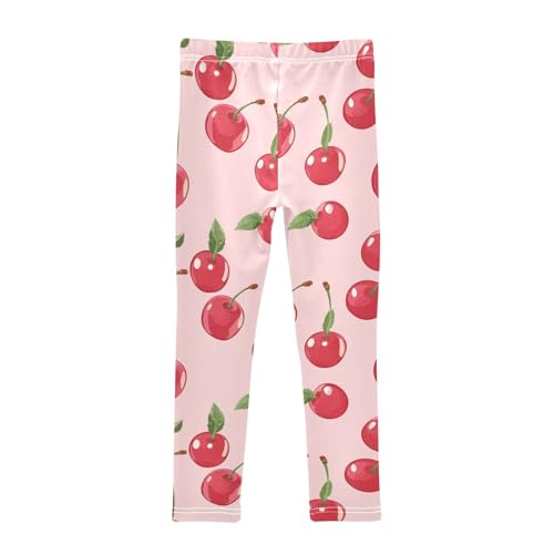 Girls Leggings Fruit Cherry Leaves Pink Soft Toddler Leggings for Girls Kids Pants Size 4T-10T2