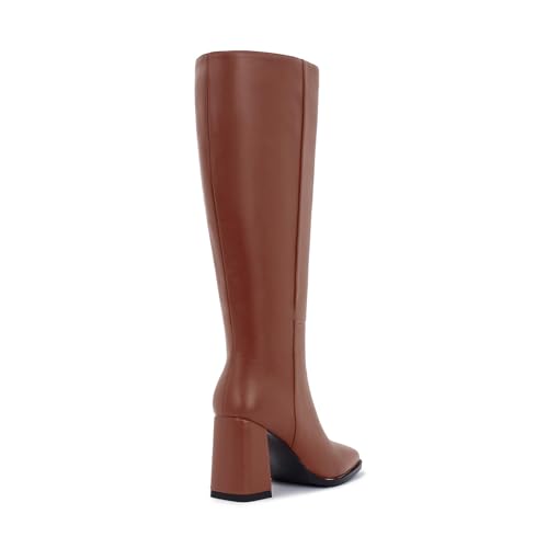 Image of Knee High Boots for Women - Wide Calf Boots with Zipper, Square Toe Tall Leather Boots, Chunky Heel Fashion Long Boots