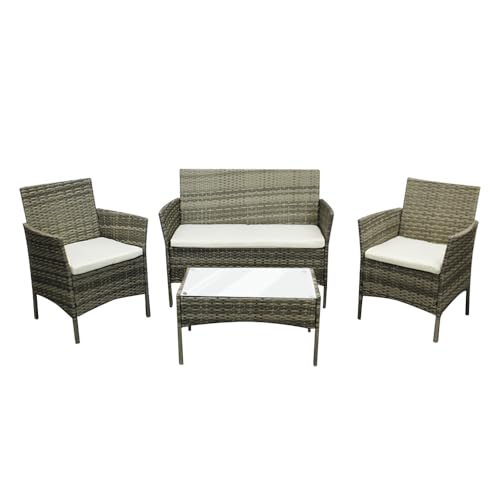 COZYBRITE Rattan Garden Furniture Sofa Set with Cover Coffee Table Chairs 4 Seater for Outdoor Patio...