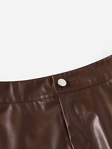 Floerns Women's Pu Leather High Waisted Straight Leg Skinny Shorts Chocolate Brown M #TOP2