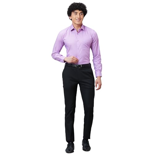 Image of Raymond Men's Slim Fit Mid Rise Poly Viscose Blend Solid Pattern Flat Front Formal Trouser