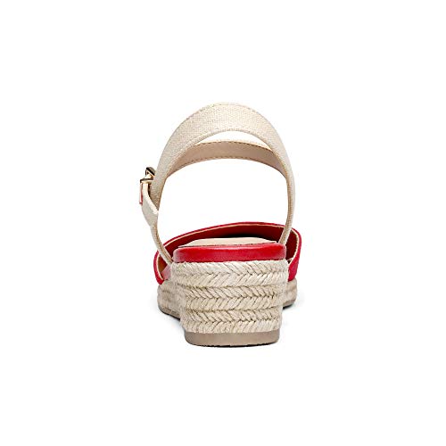 DREAM PAIRS DREAM PAIRS Womens DPW211 Platform Ankle Strap Closed Toe Espadrille Wedge Sandals, Red, Size 9