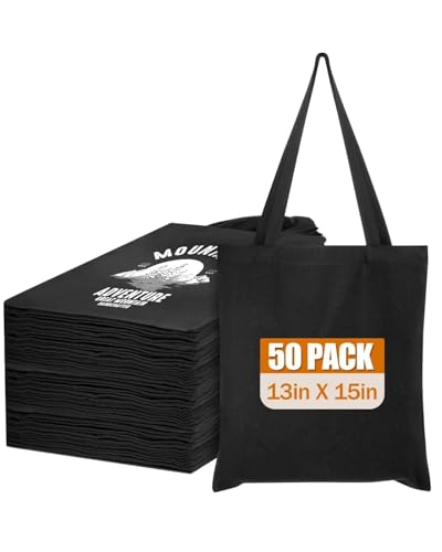 Lzerking Black Canvas Tote Bags 50 Pack 13x15 Inches