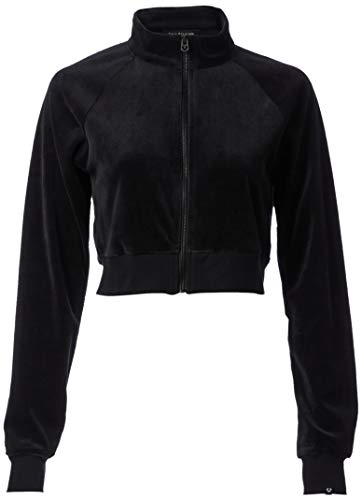 True Religion Women's Velour Crop Zip Up Hoodie, Black, Medium