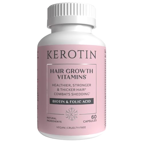 Kerotin Hair Growth Vitamins Biotin Supplement DHT Blocker Collagen Stimulator for Hair Loss Support Nail & Skin Care Includes Saw Palmetto Vitamin D3 & More - 60 Pills (1 Month Supply)